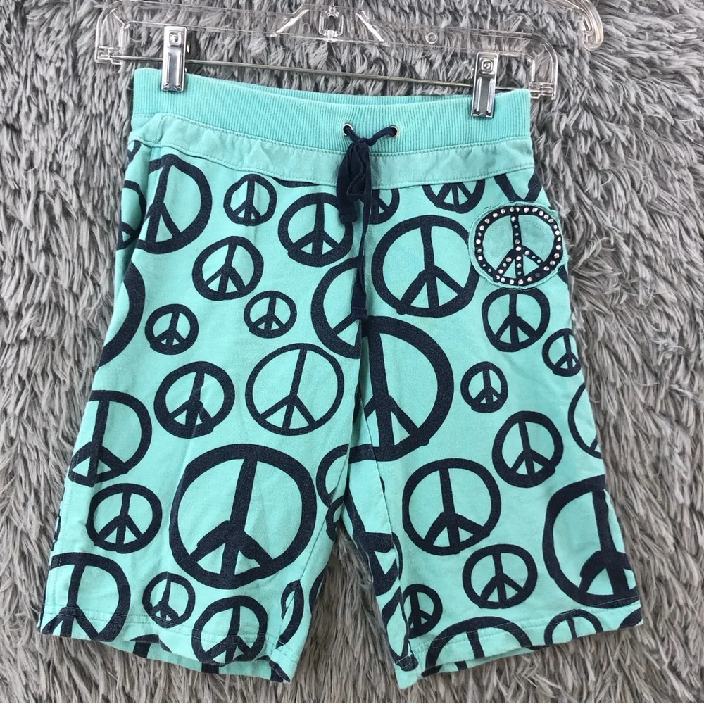 Limited Too Shorts Set Girls Size 10 2 Piece Peace Emblem Blue Green